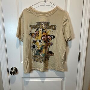 Zoe + Liv Graphic T Shirt‎ Butterflies Flowers Beige XXL